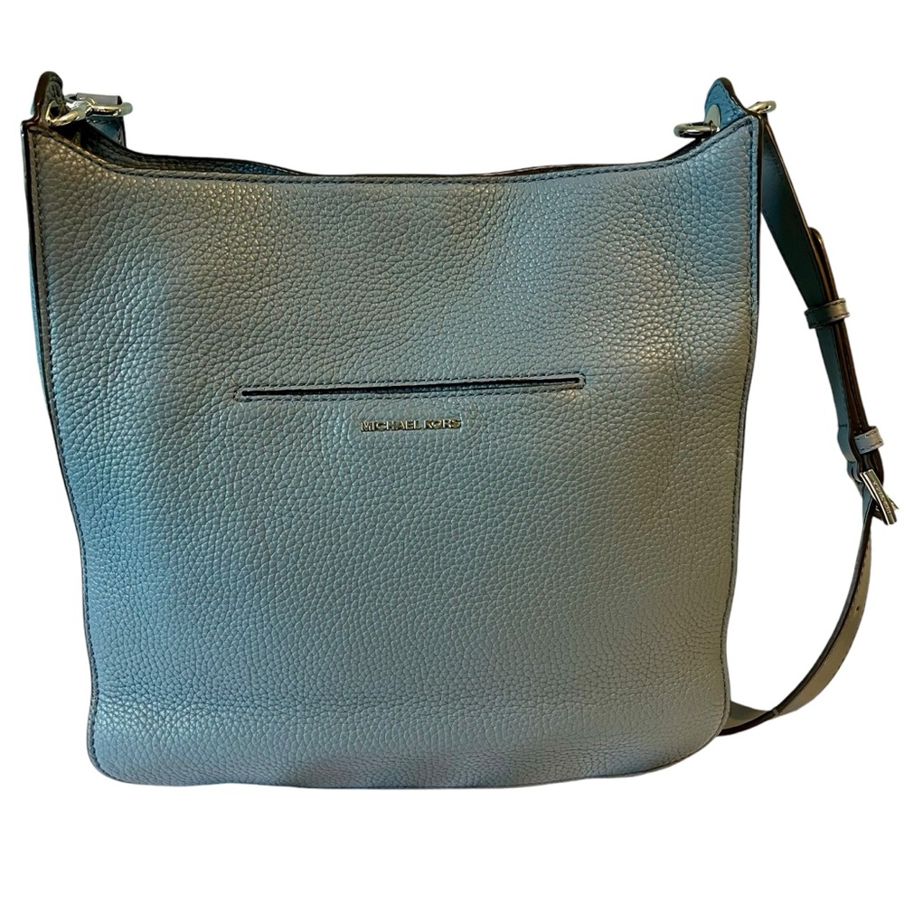 Michael Kors Sullivan Pebbled Leather Crossbody Messenger Bag Slate Blue 11" W - Picture 4 of 13